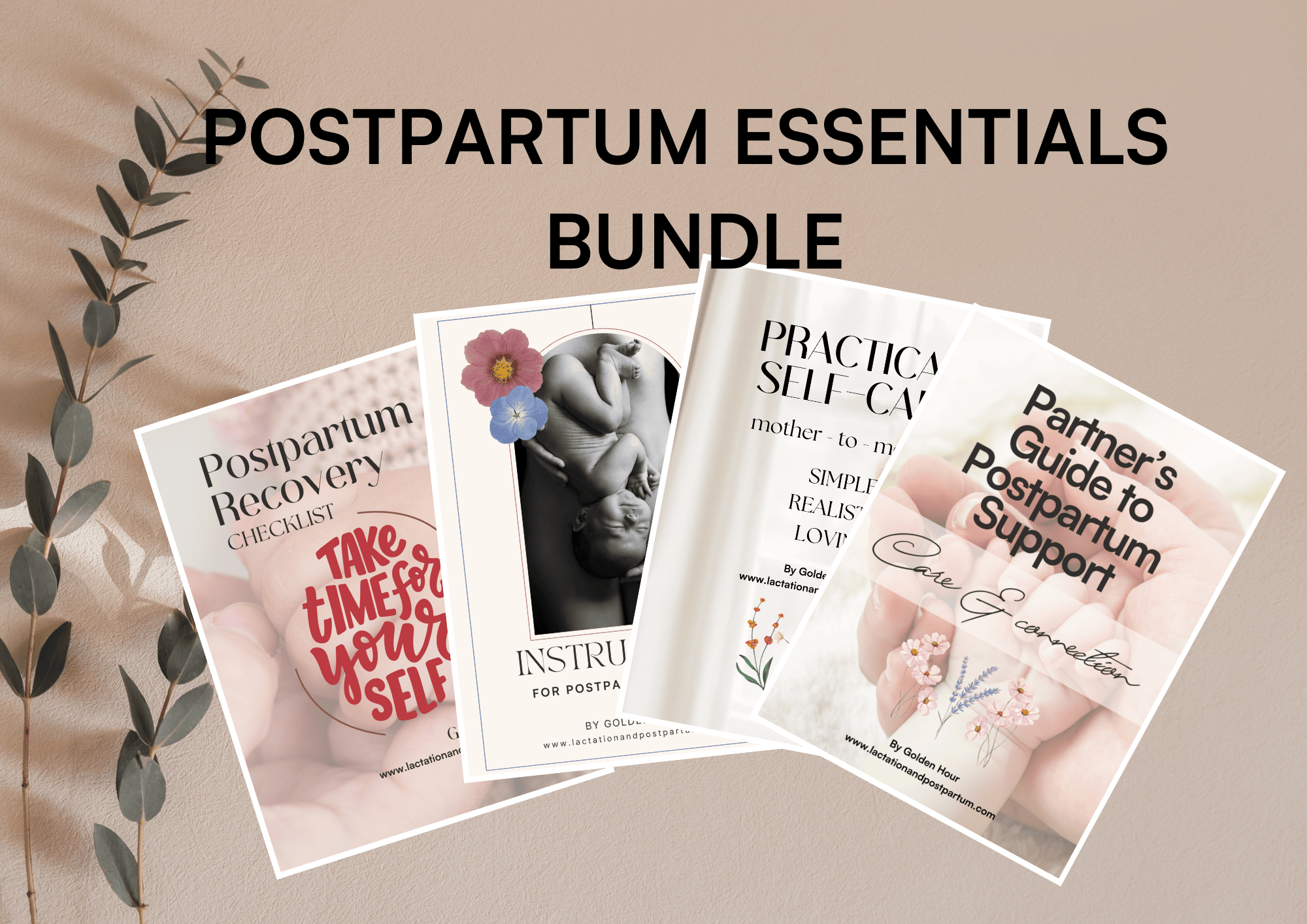 POSTPARTUM ESSENTIALS BUNDLE (Recovery checklist, Visitors Instructions, Self-Care Guide, Partners Guide)